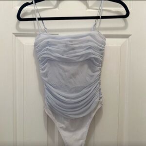 Babaton baby blue Ruched Bodysuit